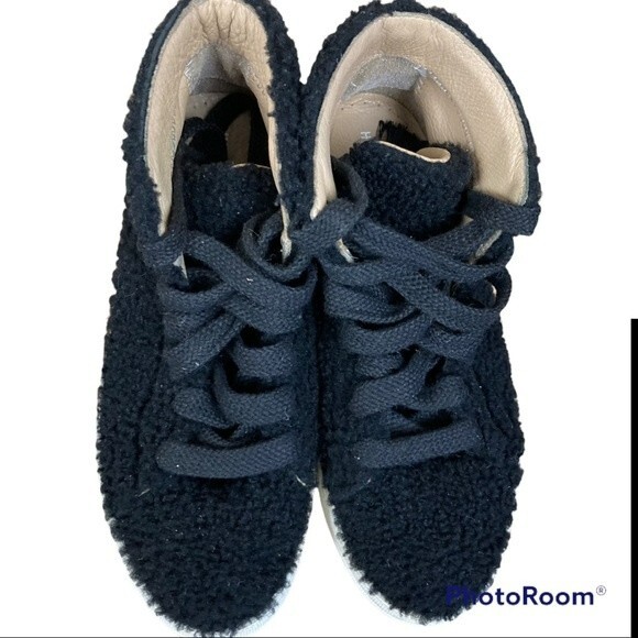 Helmut Lang Black Shearling Stitched High-Top Sneakers Size It 38.5 US 8.5 - Picture 2 of 8